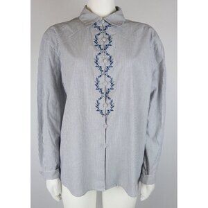 WOMEN'S STRIPED FLORAL EMBROIDERED BUTTON UP SHIRT - BAXTER & WELLS -  SIZE 14